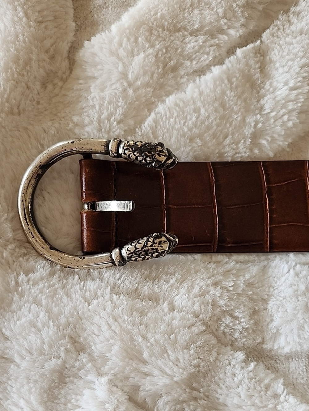 Erge Brown Croc-Embossed Belt with Silver Snake-Head Buckle